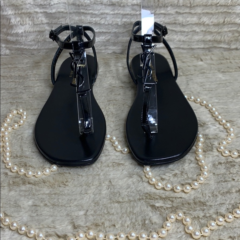 Yves Saint Laurent YSL sandals black leather Sz 36